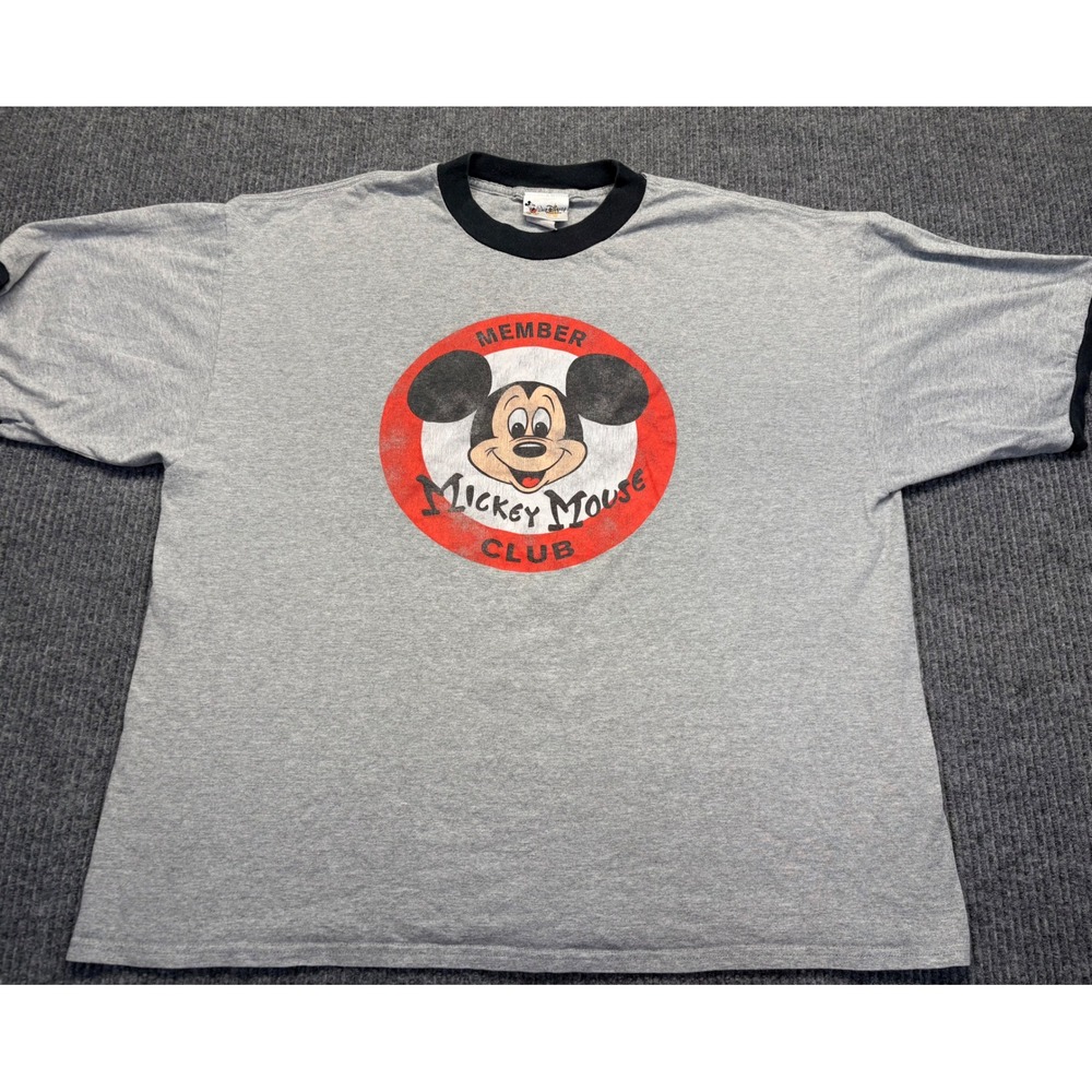 Walt Disney World Mickey Mouse Club Ringer T-Shirt Mens 2XL Gray Vintage Style